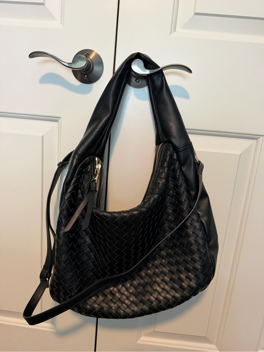 Black Woven Leather Hobo Bag - Classic Everyday Carry